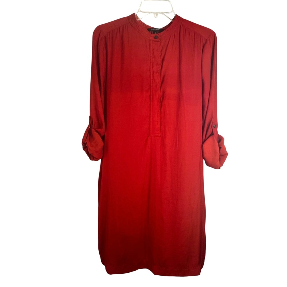 Banana Republic Orange Shirt Dress Womens 10 Tall Pocket Roll Tab Sleeve Shift